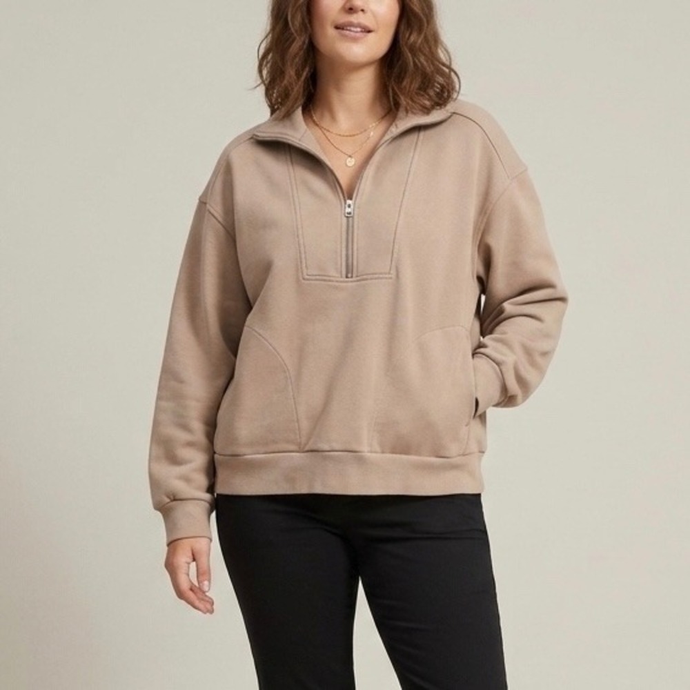 Everlane Organic Cotton The Track Half-Zip Sweatshirt Tan Beige Pullover Large
